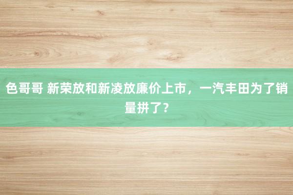 色哥哥 新荣放和新凌放廉价上市，一汽丰田为了销量拼了？