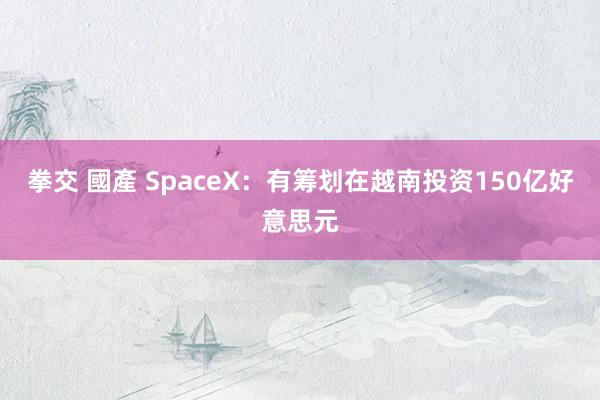 拳交 國產 SpaceX：有筹划在越南投资150亿好意思元