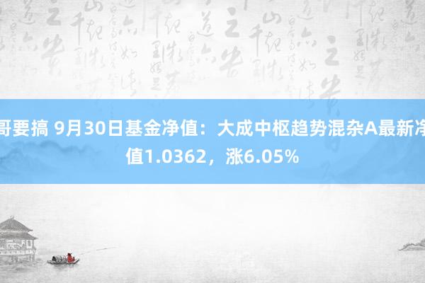 哥要搞 9月30日基金净值：大成中枢趋势混杂A最新净值1.0362，涨6.05%