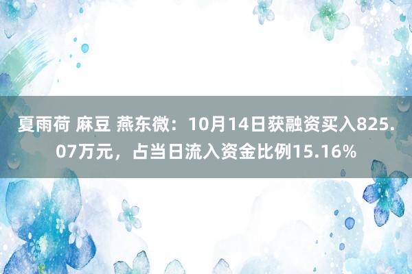 夏雨荷 麻豆 燕东微：10月14日获融资买入825.07万元，占当日流入资金比例15.16%