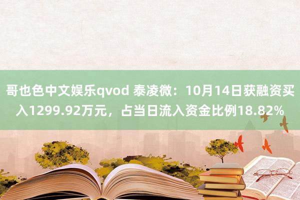 哥也色中文娱乐qvod 泰凌微：10月14日获融资买入1299.92万元，占当日流入资金比例18.82%