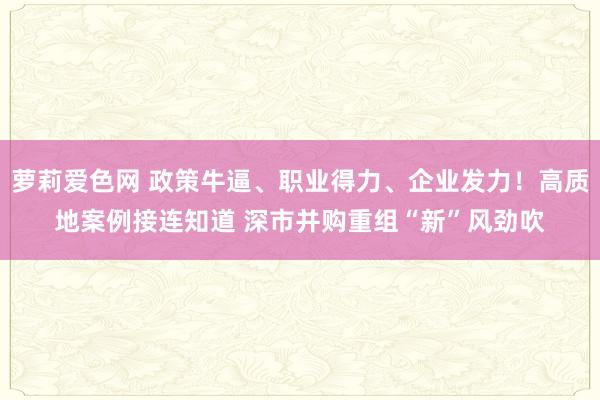 萝莉爱色网 政策牛逼、职业得力、企业发力！高质地案例接连知道 深市并购重组“新”风劲吹