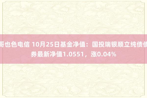 哥也色电信 10月25日基金净值：国投瑞银顺立纯债债券最新净值1.0551，涨0.04%