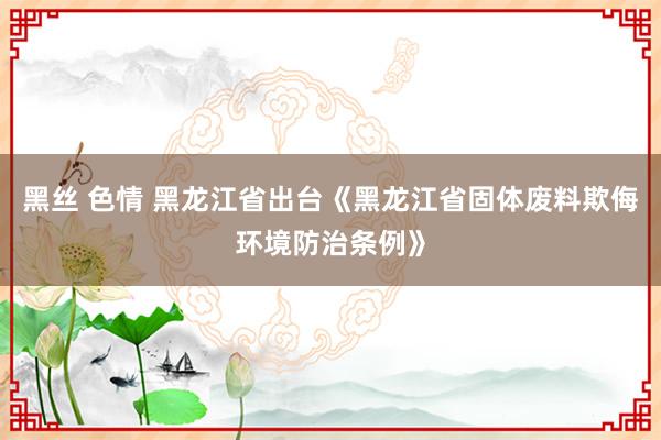 黑丝 色情 黑龙江省出台《黑龙江省固体废料欺侮环境防治条例》